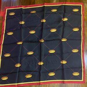 Talbots Elegant Navy Scarf with Red and Gold Details